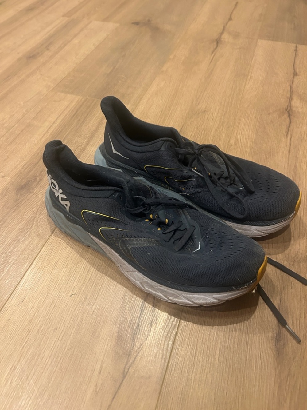 Hoka Navy Running Sneakers with Yellow Accents